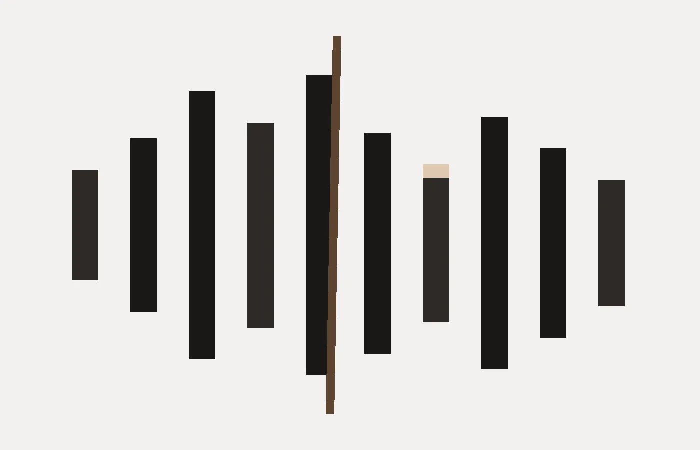 Abstract waveform bars with a diagonal umber slice cut on warm paper.