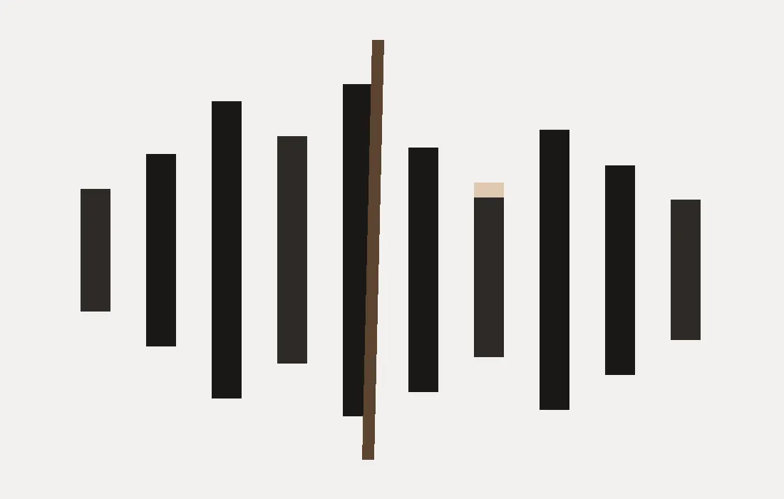 Abstract waveform panel with slice cut and sand tip accent on warm paper.